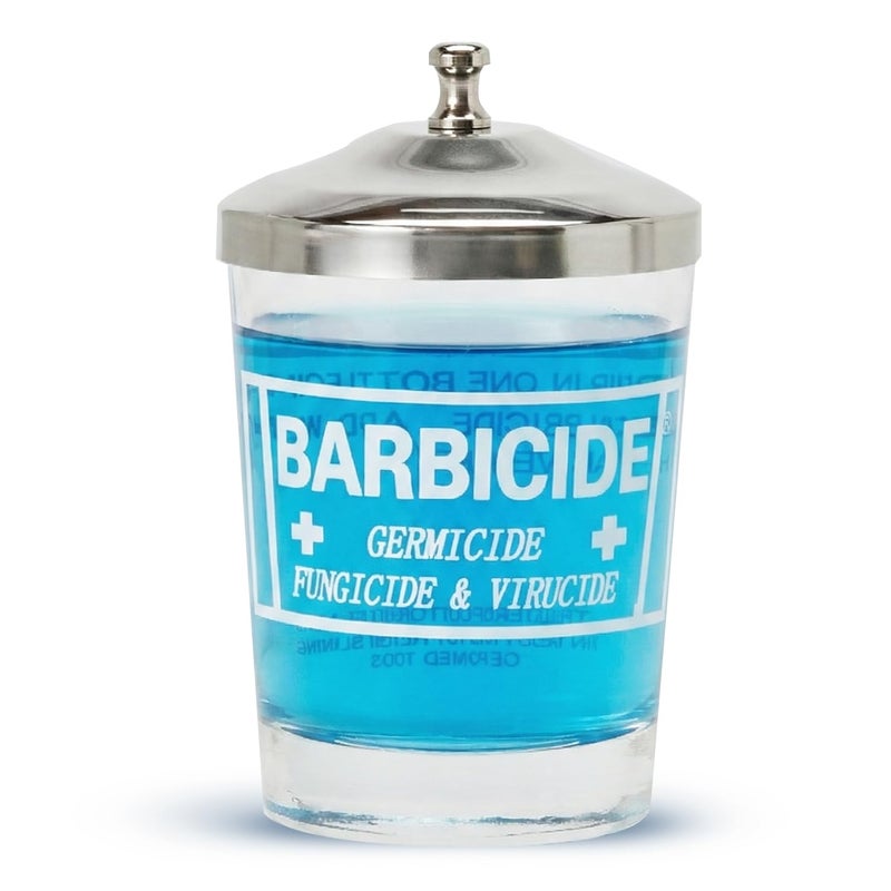 BARBICIDE Disinfectant Jar (Small - 4 Fl Oz) â€“ Durable Glass Immersion Container with Stainless Steel Lid and Tray â€“ Professional Salon, Spa & Barber Tool Sanitizer for Combs, Brushes & Implements - Image 1